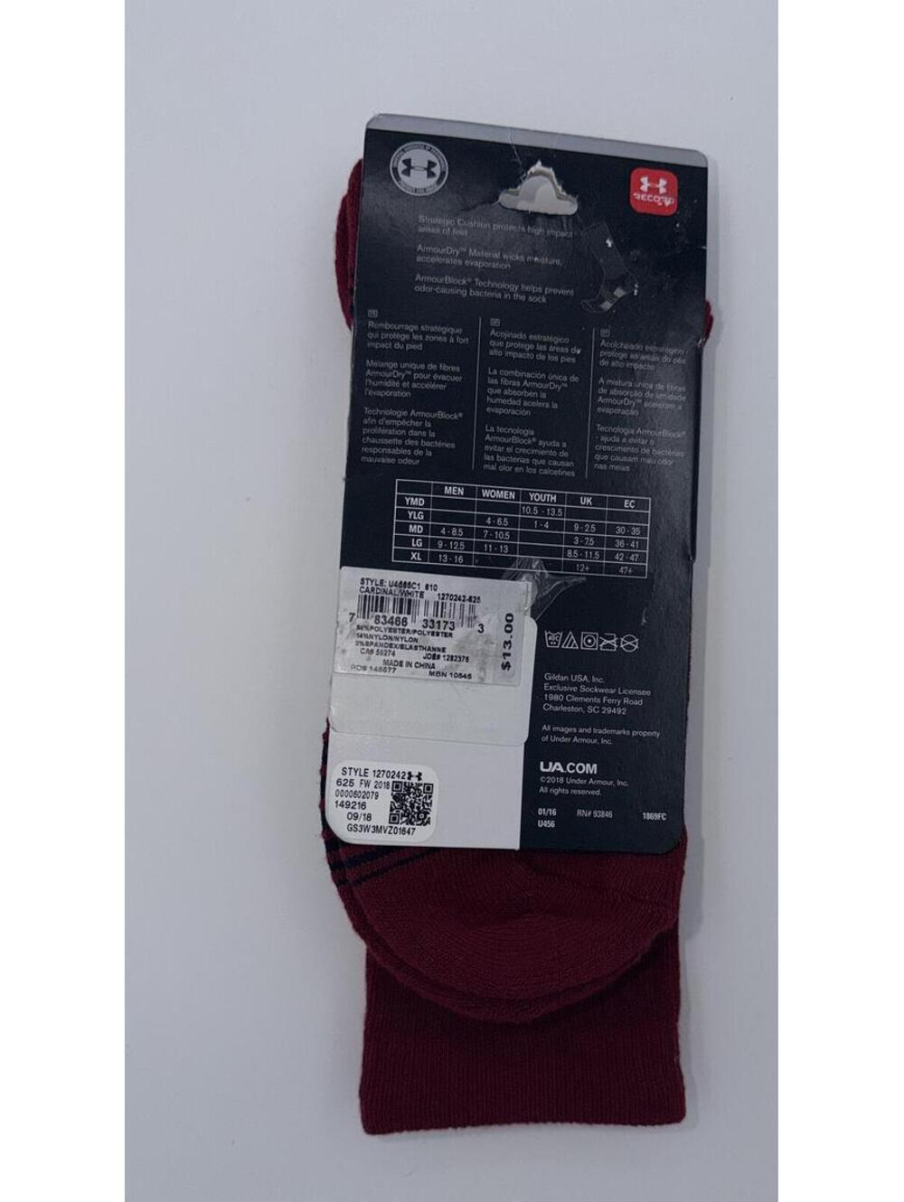 Under Armour UA Team U456 610 Team Crew Socks Large Cardinal - Picture 2 of 3